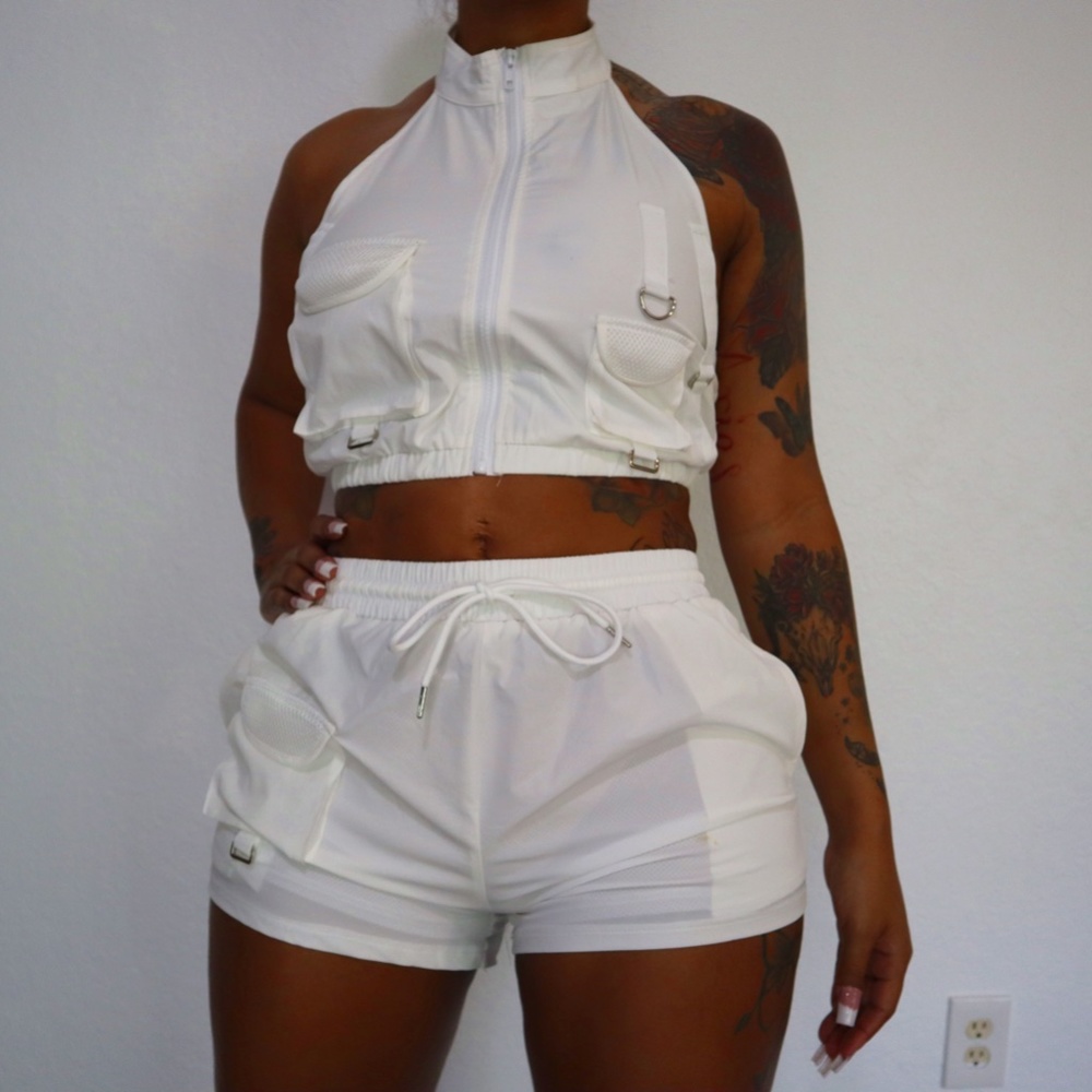 Cargo Style | Crop Top & Shorts Set | White